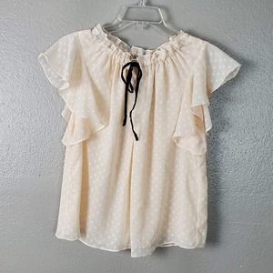 Chelsea&Violet Beige Swiss Dot Ruffle Sleeve Top S